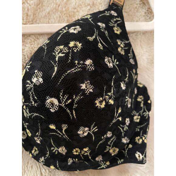 Victoria Secret Push Up Bra Black Lace White Floral Women's Size 36DD NWT - Picture 2 of 9